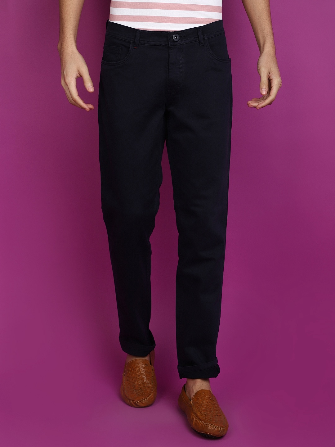 

V-Mart Men Slim Fit Chinos Cotton Trousers, Navy blue