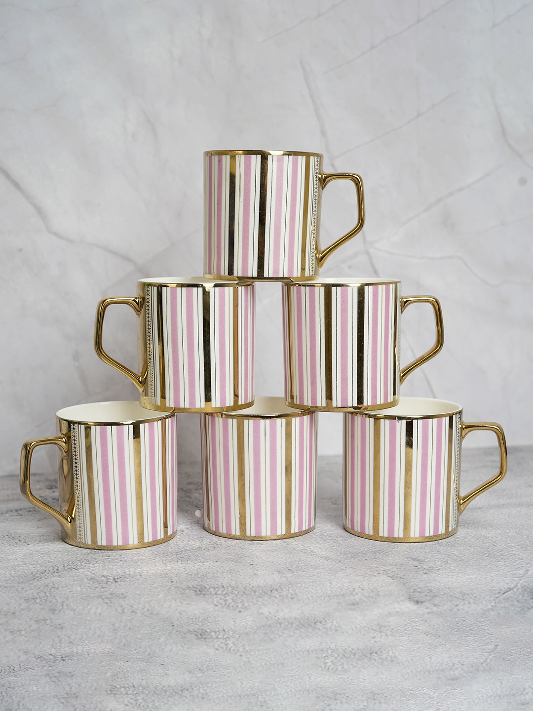 

Femora 6 Pieces Pink Geometric Printed Ceramic Glossy Mugs 180 ml