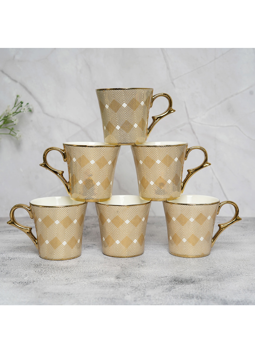 

Femora 6 Pieces Beige Printed Ceramic Matte Cups 180 ml
