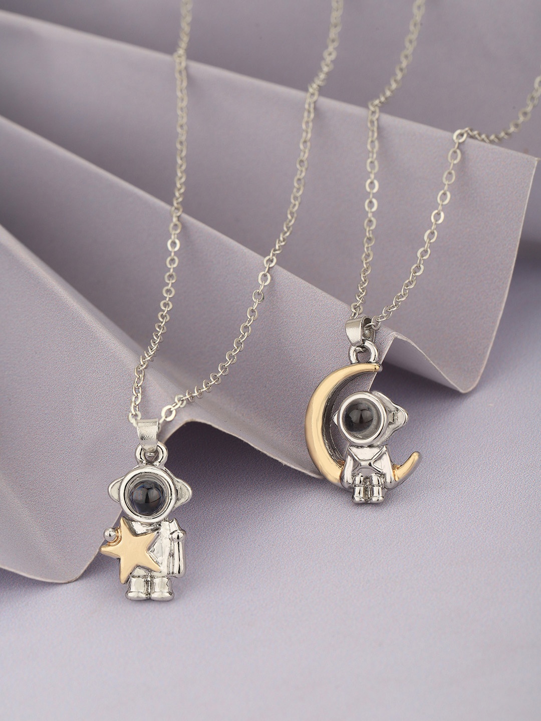 

Carlton London Set of 2 Silver-Plated Quirky Pendants with Chains