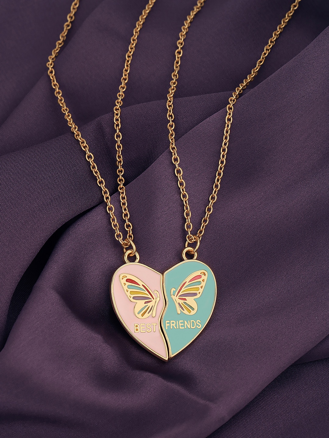 

Carlton London Set of 2 Rose Gold-Plated Heart Shaped Pendants with Chains, Multi