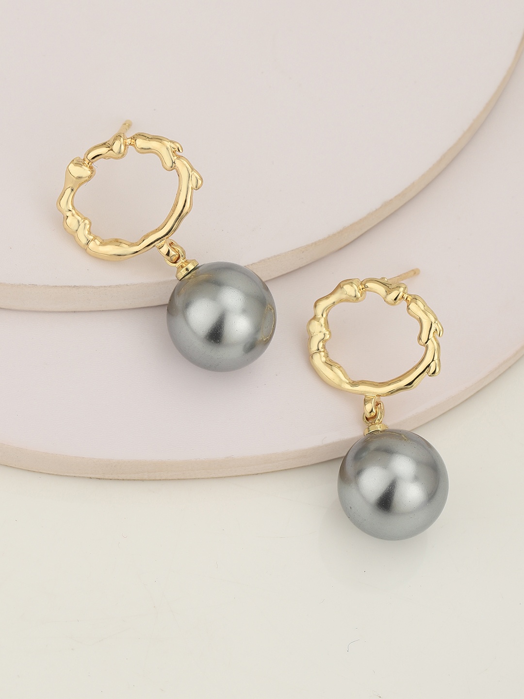 

Carlton London Gold-Plated Pearl Contemporary Hoop Earrings