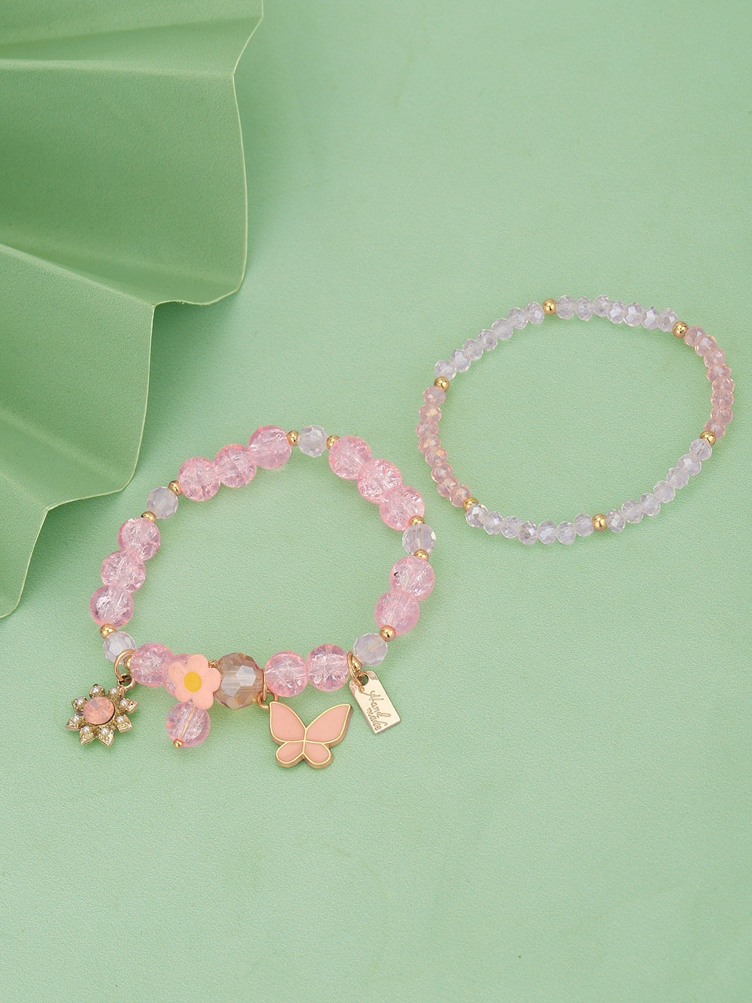 

Carlton London Women Set of 2 Beaded Enamelled Gold-Plated Charm Bracelet, Multi