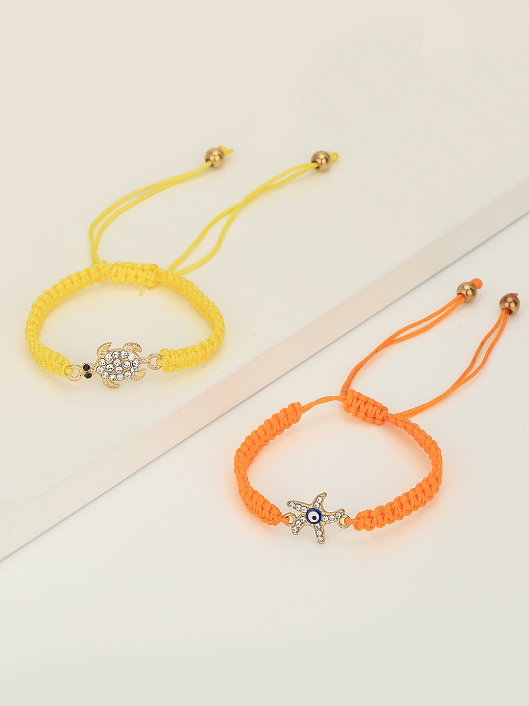 

Carlton London Women Set of 2 CZ-Studded Enamelled Gold-Plated Charm Bracelet, Multi