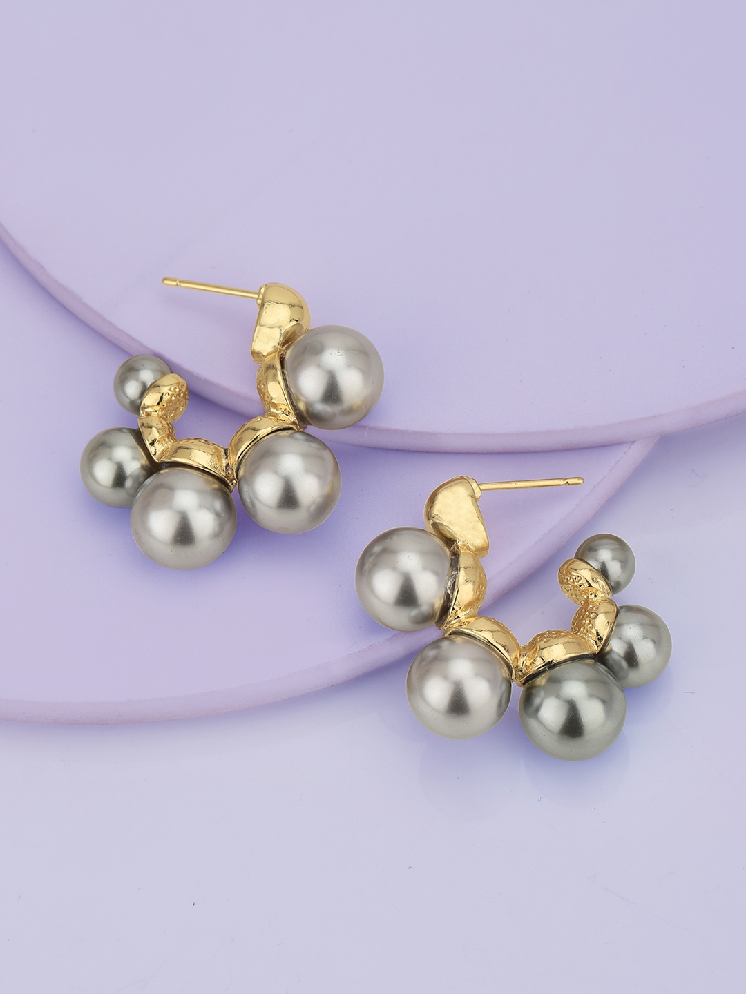 

Carlton London Premium Gold-Plated Contemporary Half Hoop Pearl Earrings