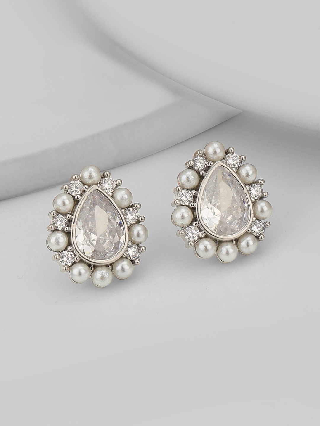 

Carlton London Silver-Plated CZ Teardrop Shaped Studs