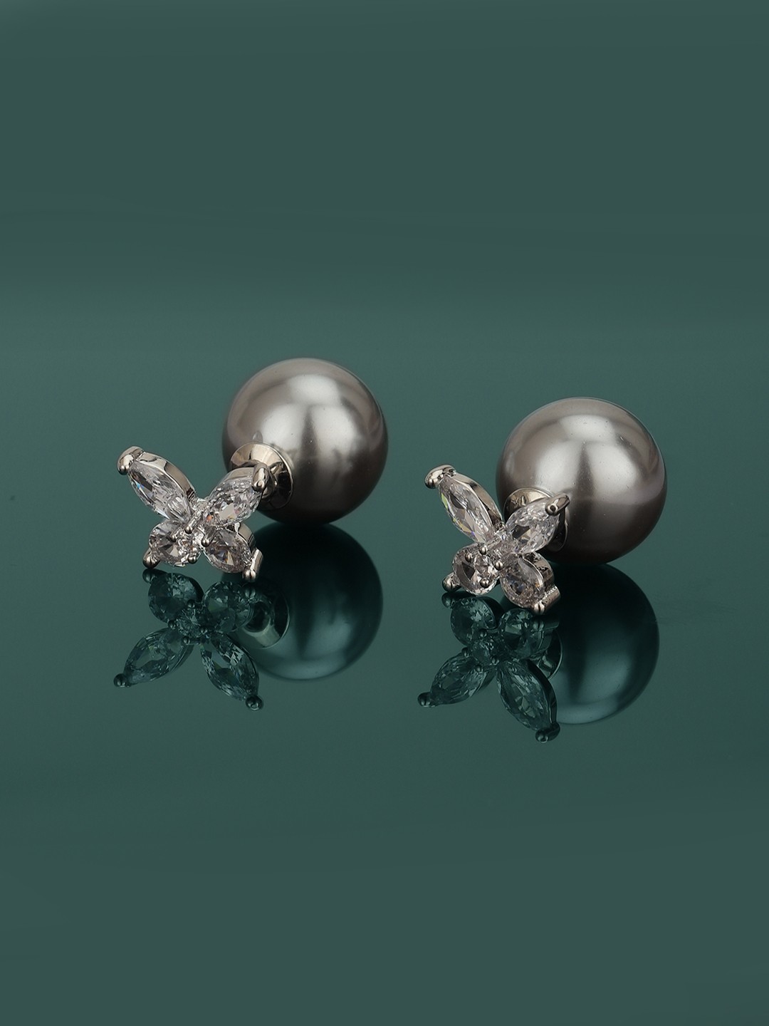 

Carlton London Silver-Plated Pearl Butterfly Studs