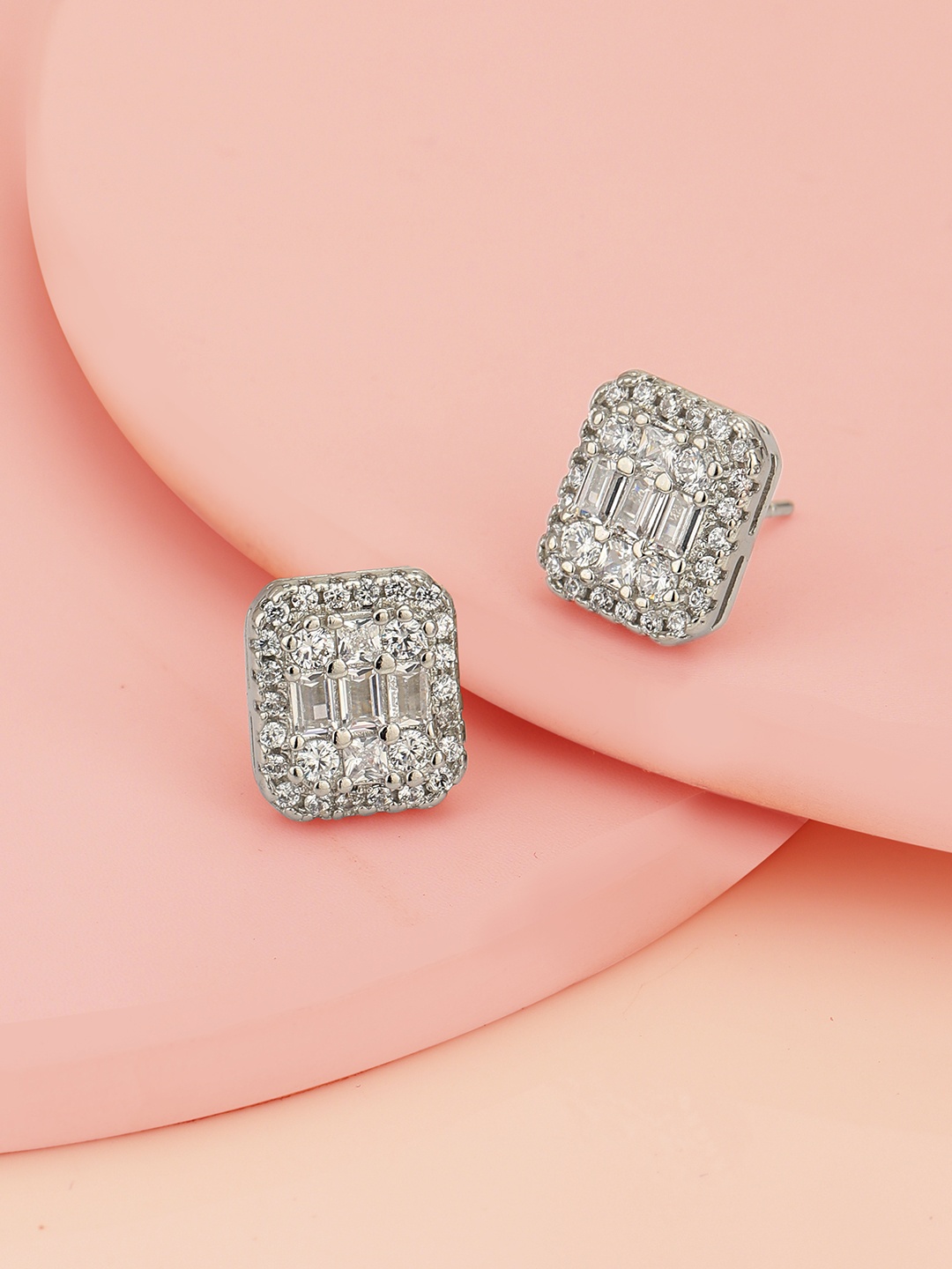 

Carlton London Silver-Plated Cubic Zirconia Square Studs