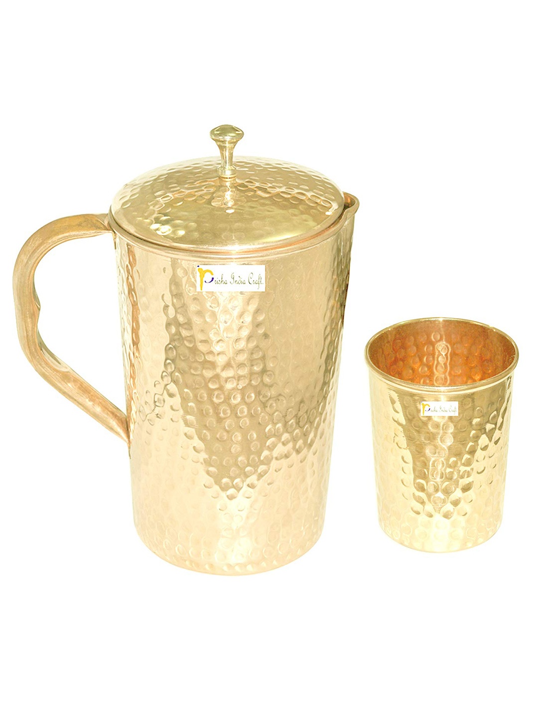 

PRISHA INDIA CRAFT Copper 2 Pieces Water Jug With Glass, Gold