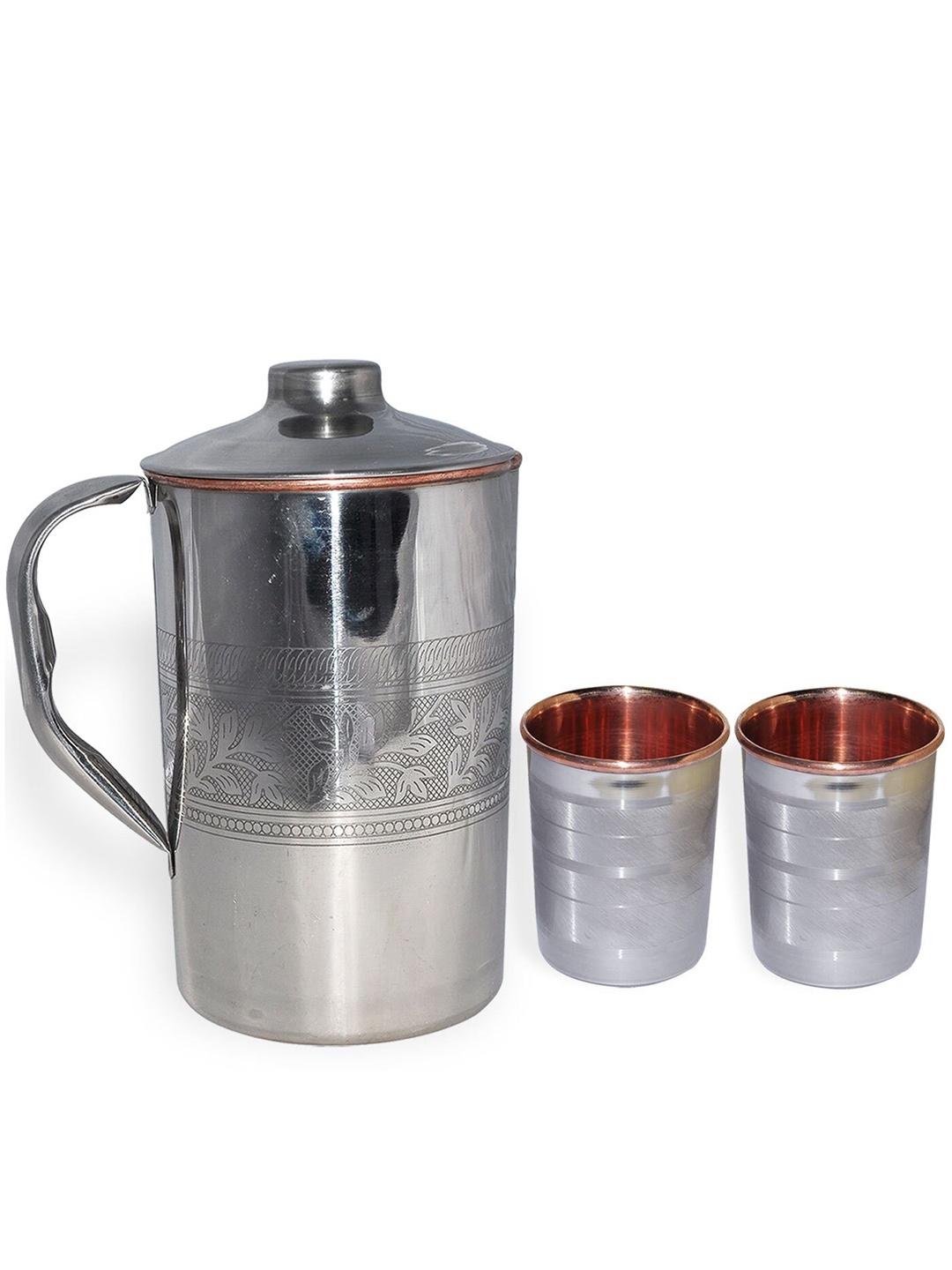 

PRISHA INDIA CRAFT Copper & Steel 3 Pieces Water Jug With Glass