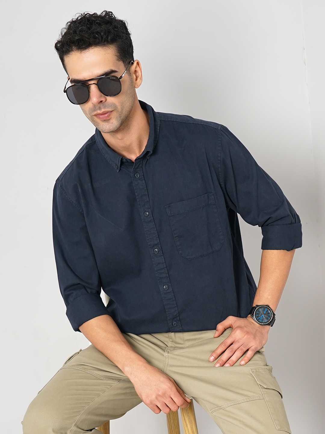 

Celio button-down collar Long Sleeves Classic Regular Fit Cotton Casual Shirt, Navy blue