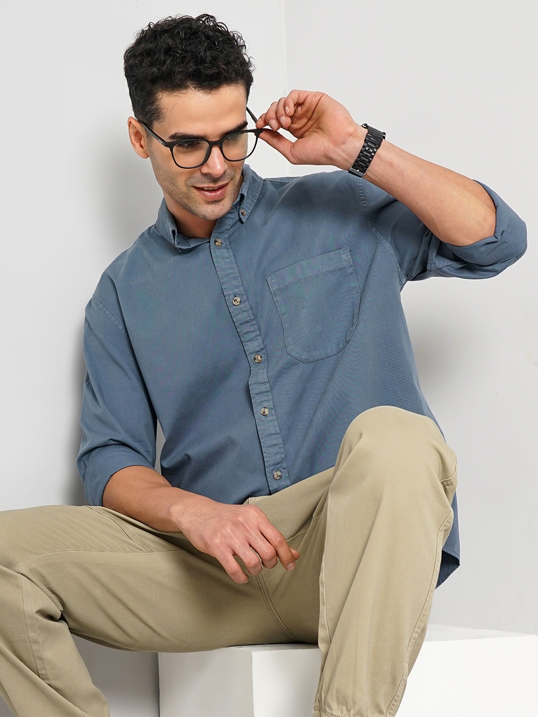 

Celio button-down collar Long Sleeves Classic Casual Regular Fit Cotton Shirt, Blue