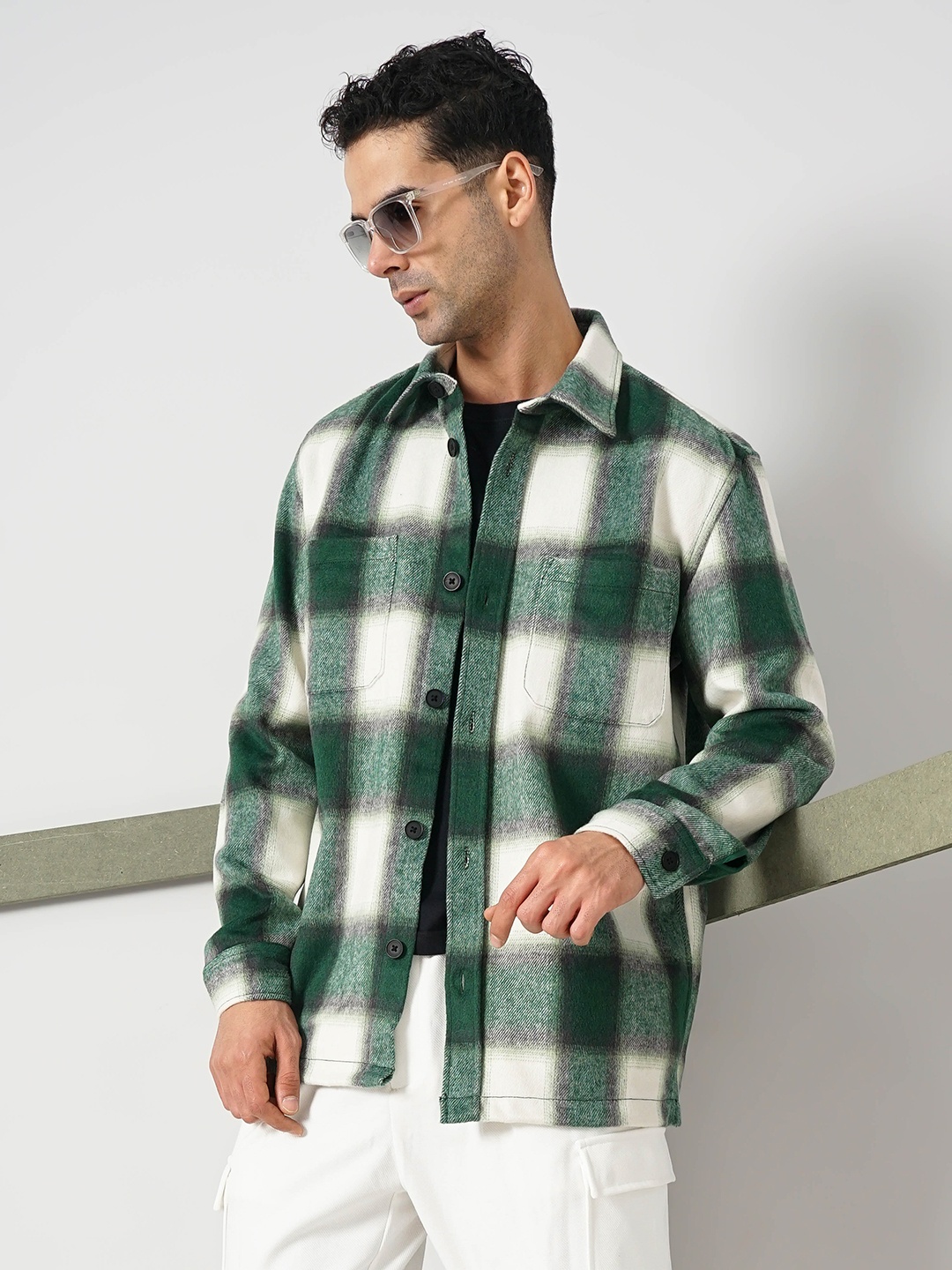 

Celio Spread Collar Long Sleeves Classic Checked Casual Shirt, Green