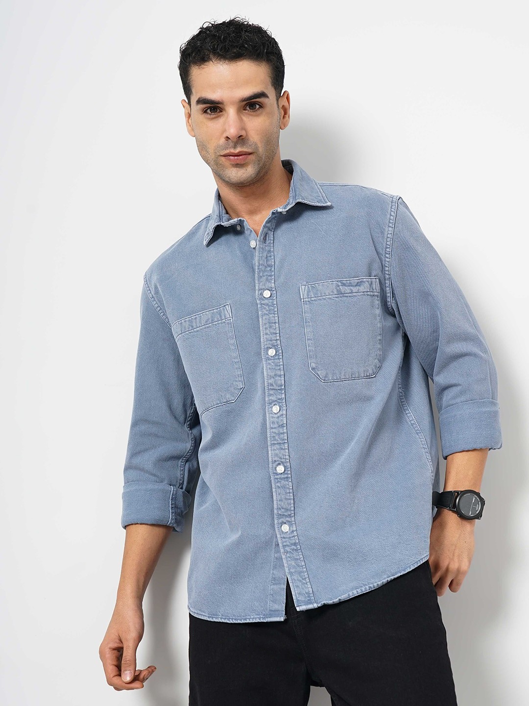 

Celio Spread Collar Long Sleeves Classic Regular Fit Casual Cotton Shirt, Blue