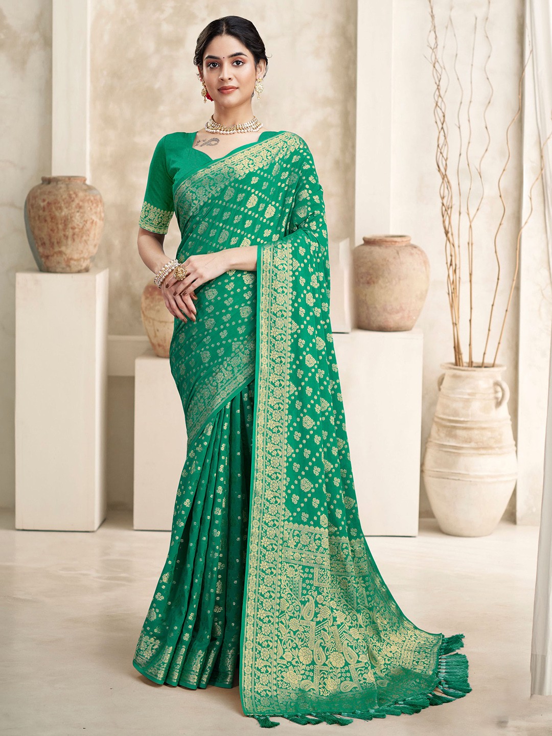 

DIVASTRI Ethnic Woven Design Zari Pure Georgette Banarasi Saree, Turquoise blue