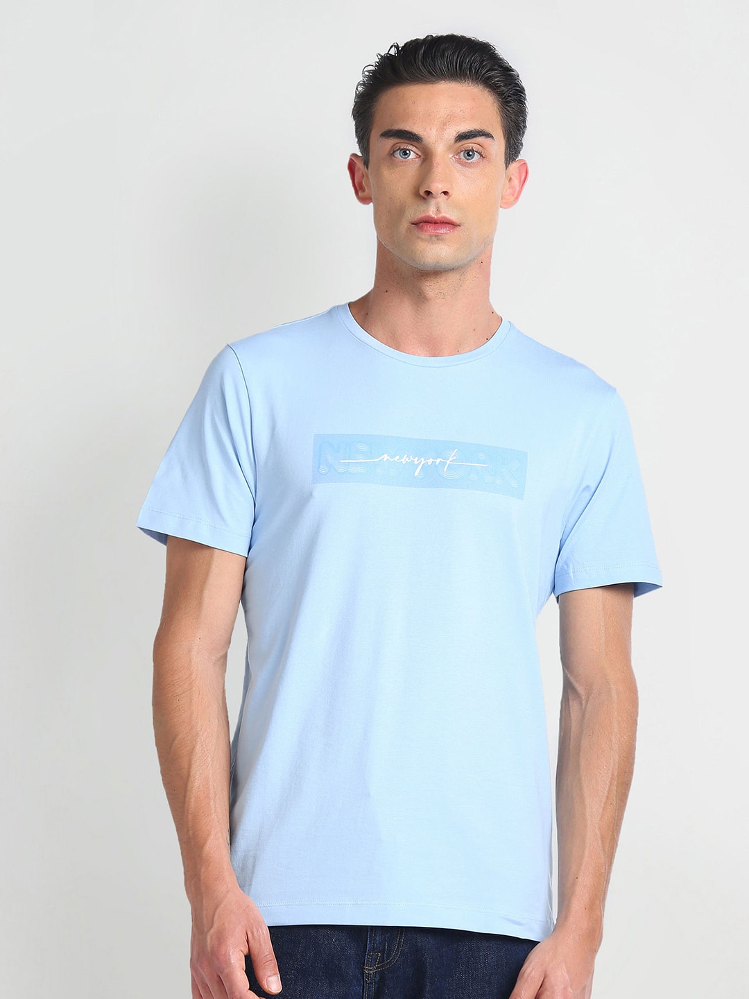 

Arrow New York Typography Applique Round Neck Cotton T-shirt, Blue
