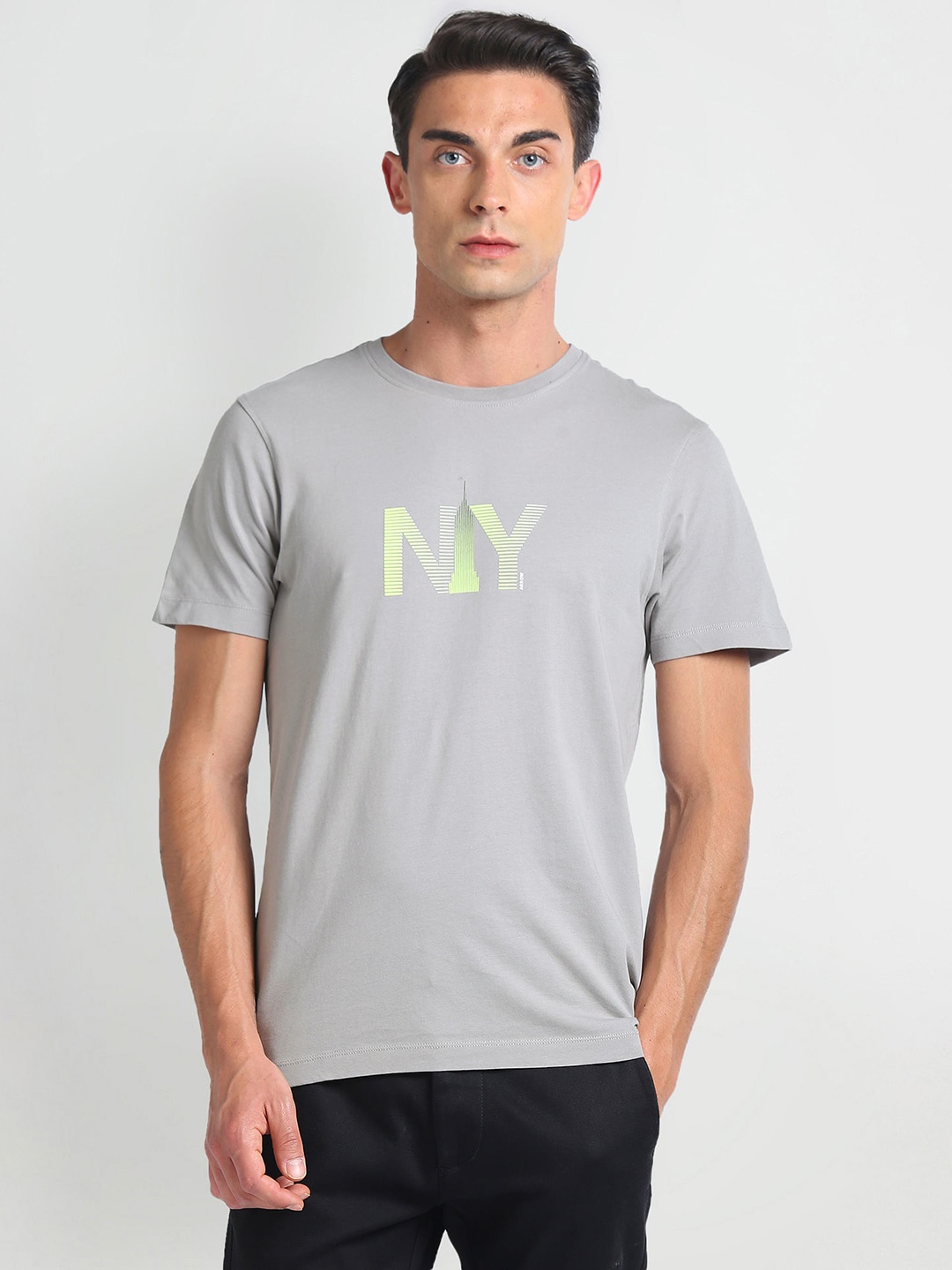 

Arrow New York Typography Printed Round Neck Cotton T-shirt, Grey
