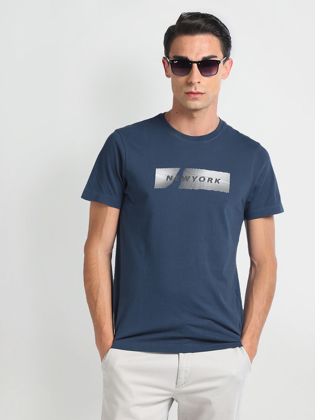 

Arrow New York Graphic Printed Round Neck Cotton T-shirt, Blue