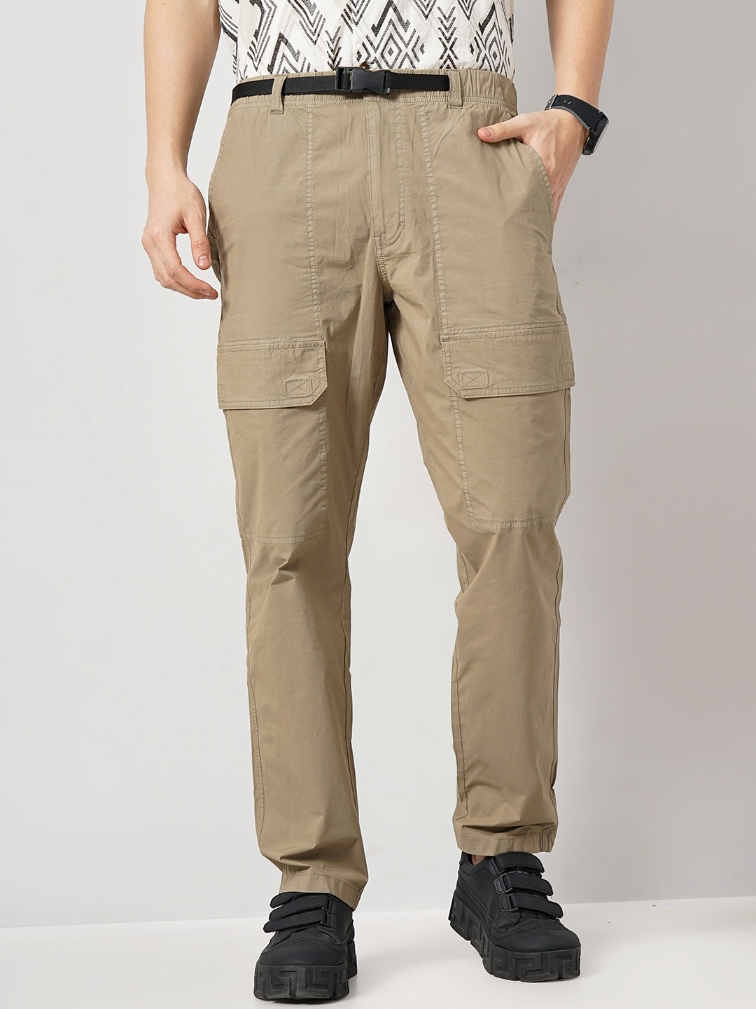 

Celio Mid-Rise Regular Fit Cotton Casual Cargos Trousers, Beige