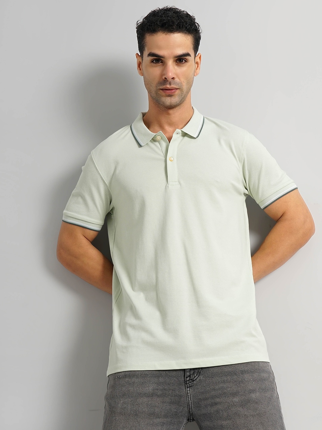 

Celio Polo Collar Slim Fit Cotton Casual T-shirt, Green