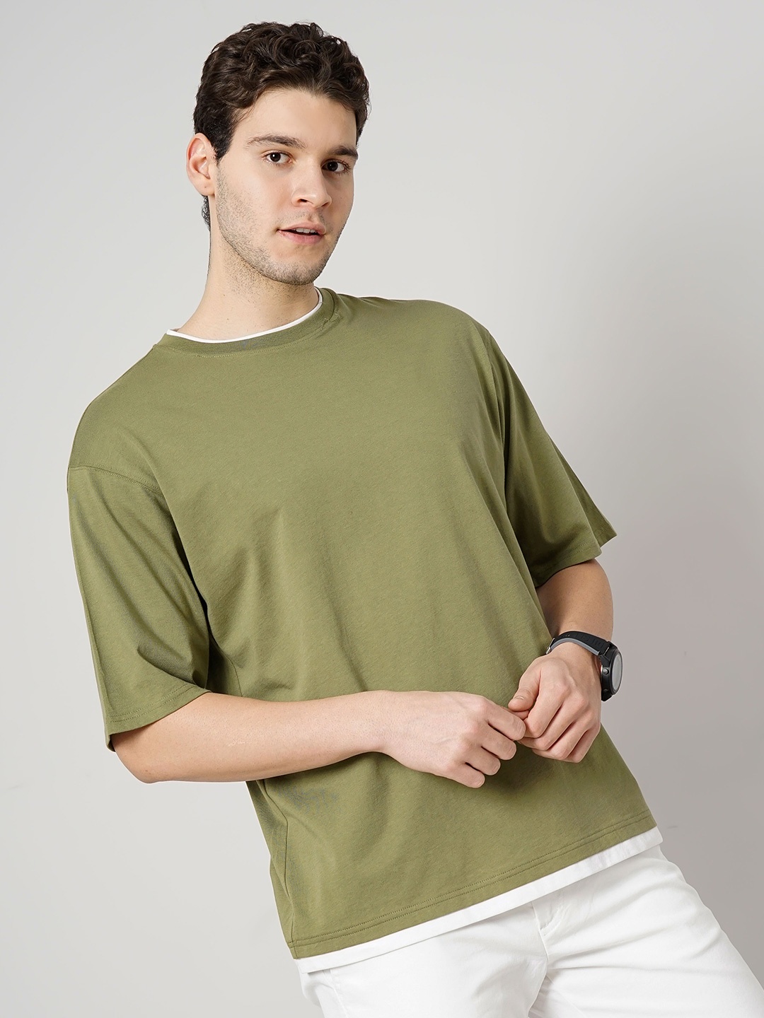 

Celio Cotton Round Neck Baggy T-shirt, Olive