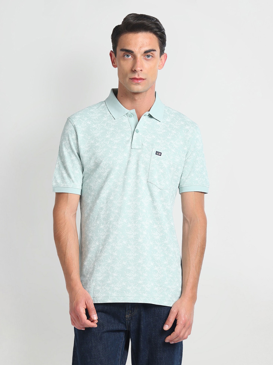 

Arrow Sport Floral Printed Polo Collar Cotton T-shirt, Green