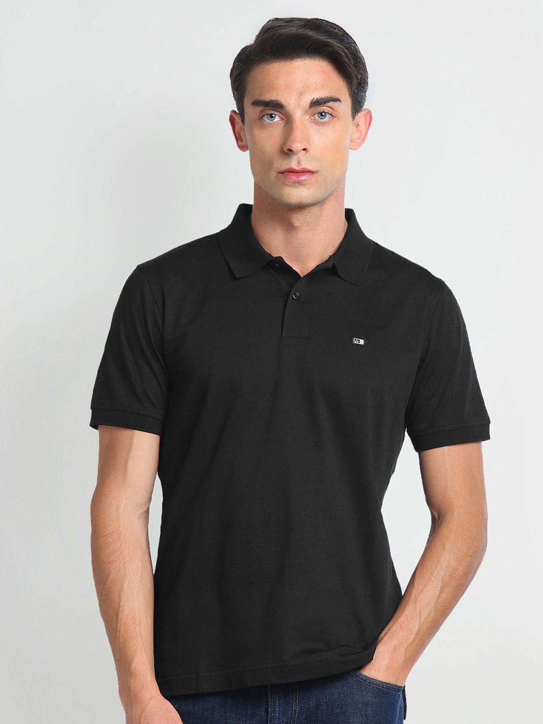 

Arrow Sport Brand Logo Polo Collar Short Sleeves Cotton Regular Fit Casual T-shirt, Black