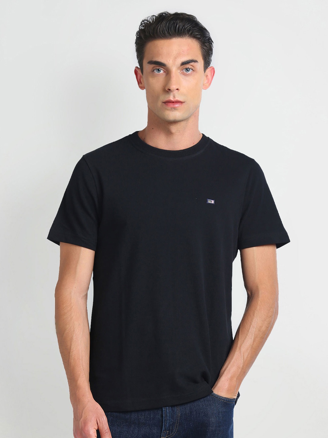 

Arrow Sport Brand Logo Round Neck Short Sleeves Cotton Regular Fit Casual T-shirt, Black