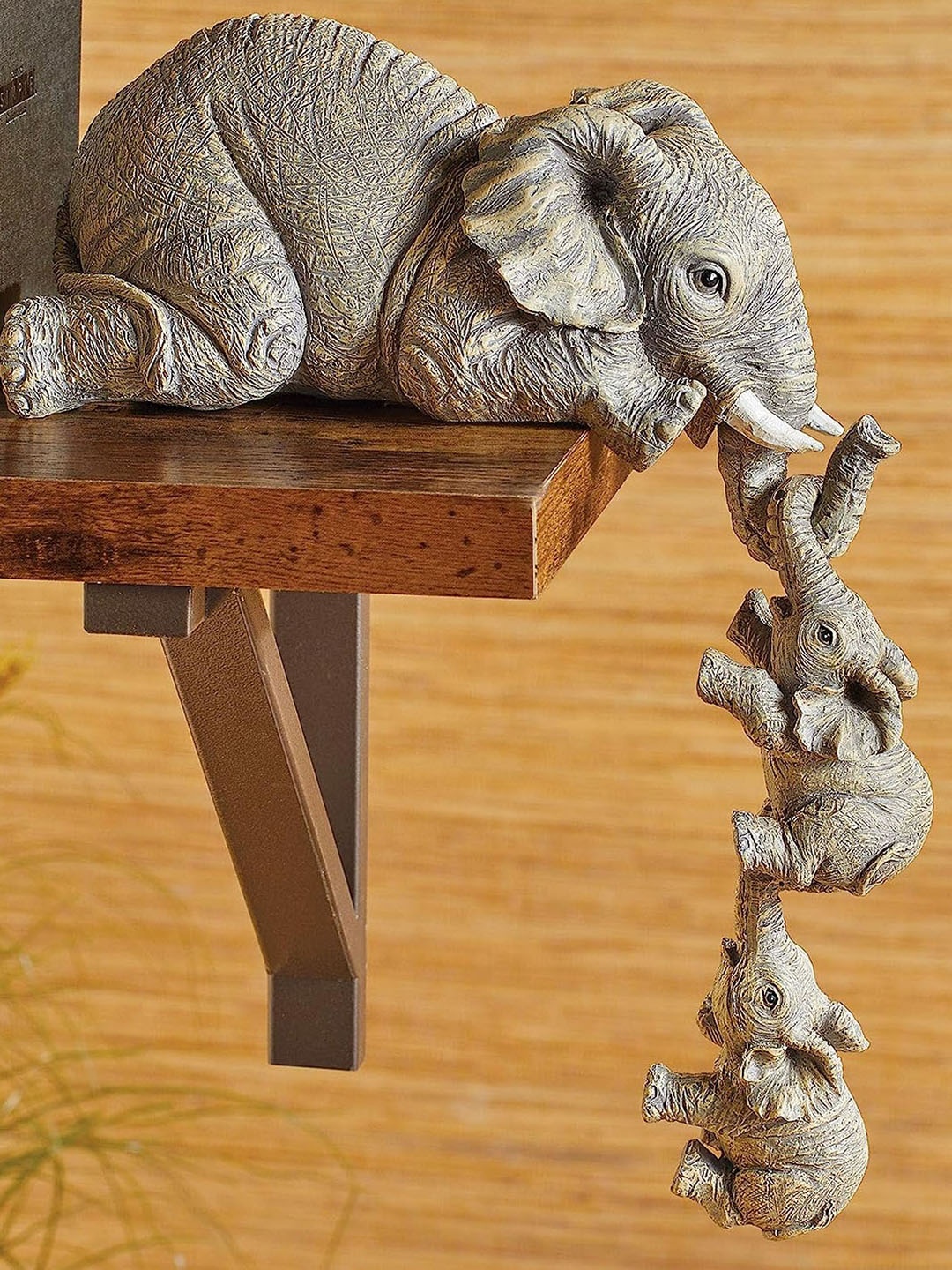 

TIED RIBBONS Grey 3 Pieces Miniature Elephant Hanging Figurine Showpiece, Green