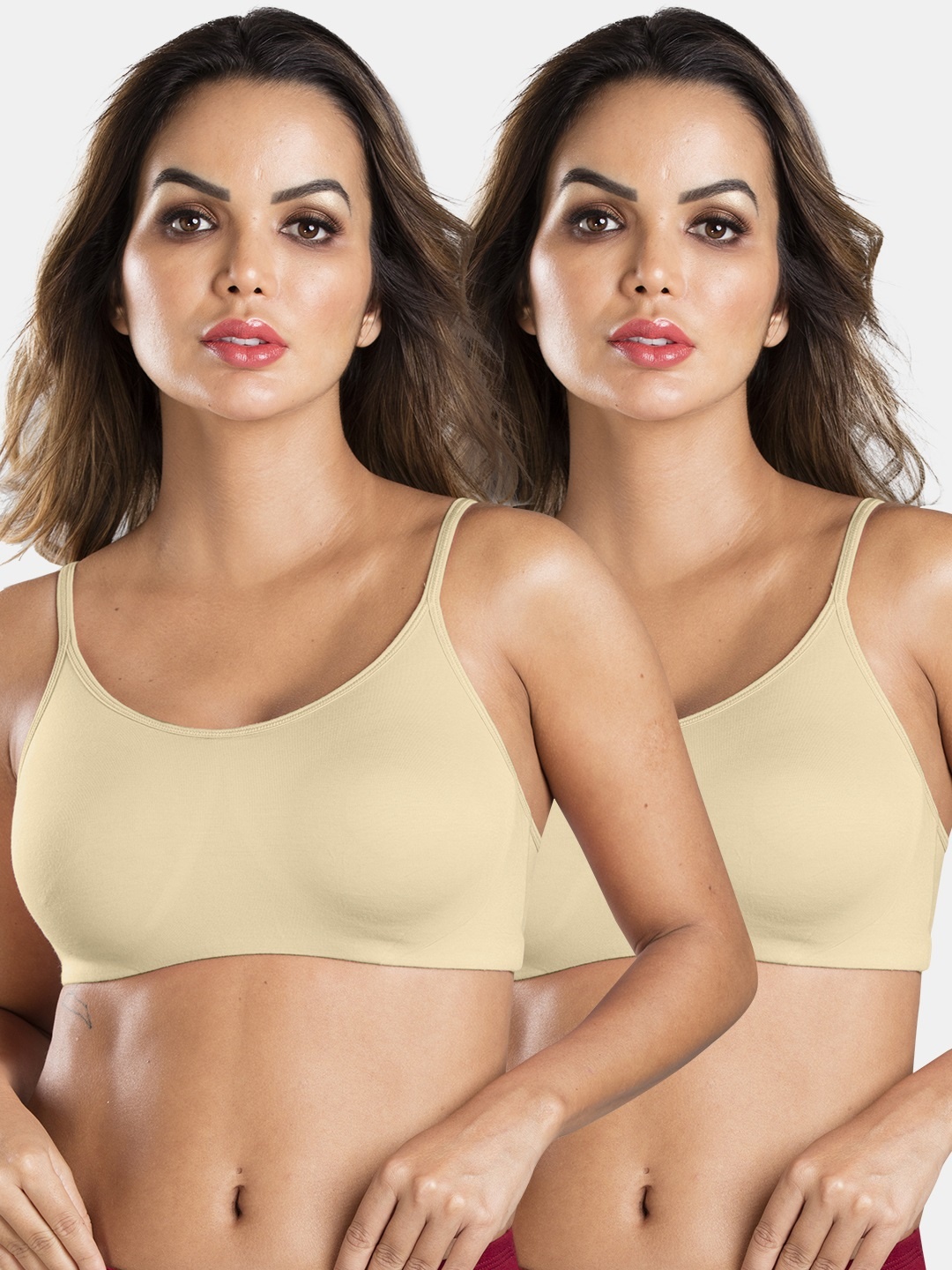 

Sonari Pack Of 2 Medium Coverage Non-Padded Seamless Camisole Bra With All Day Comfort, Nude