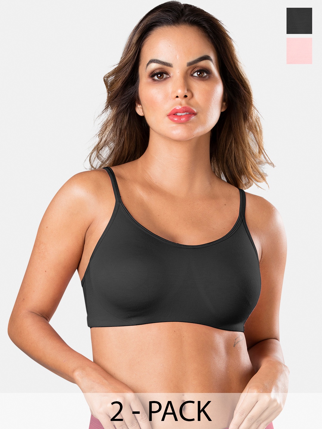 

Sonari Pack Of 2 Medium Coverage Non-Padded Seamless Camisole Bra With All Day Comfort, Black