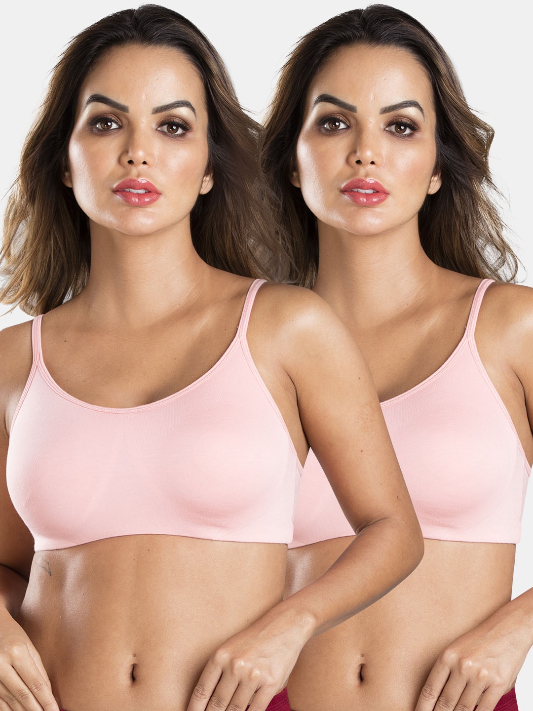 

Sonari Pack Of 2 Medium Coverage Non-Padded Seamless Camisole Bra With All Day Comfort, Peach