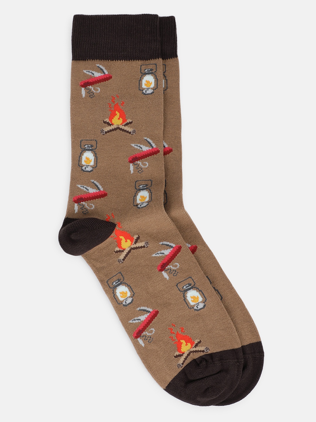 

LINDBERGH Men Printed Calf Length Socks, Beige