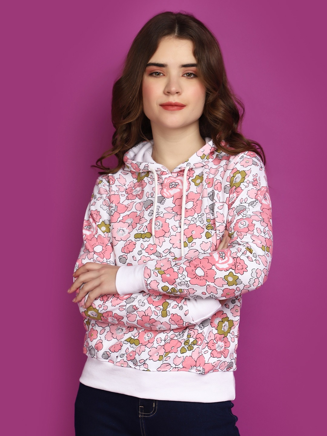 

V-Mart Floral Printed Hooded Sweatshirt, White