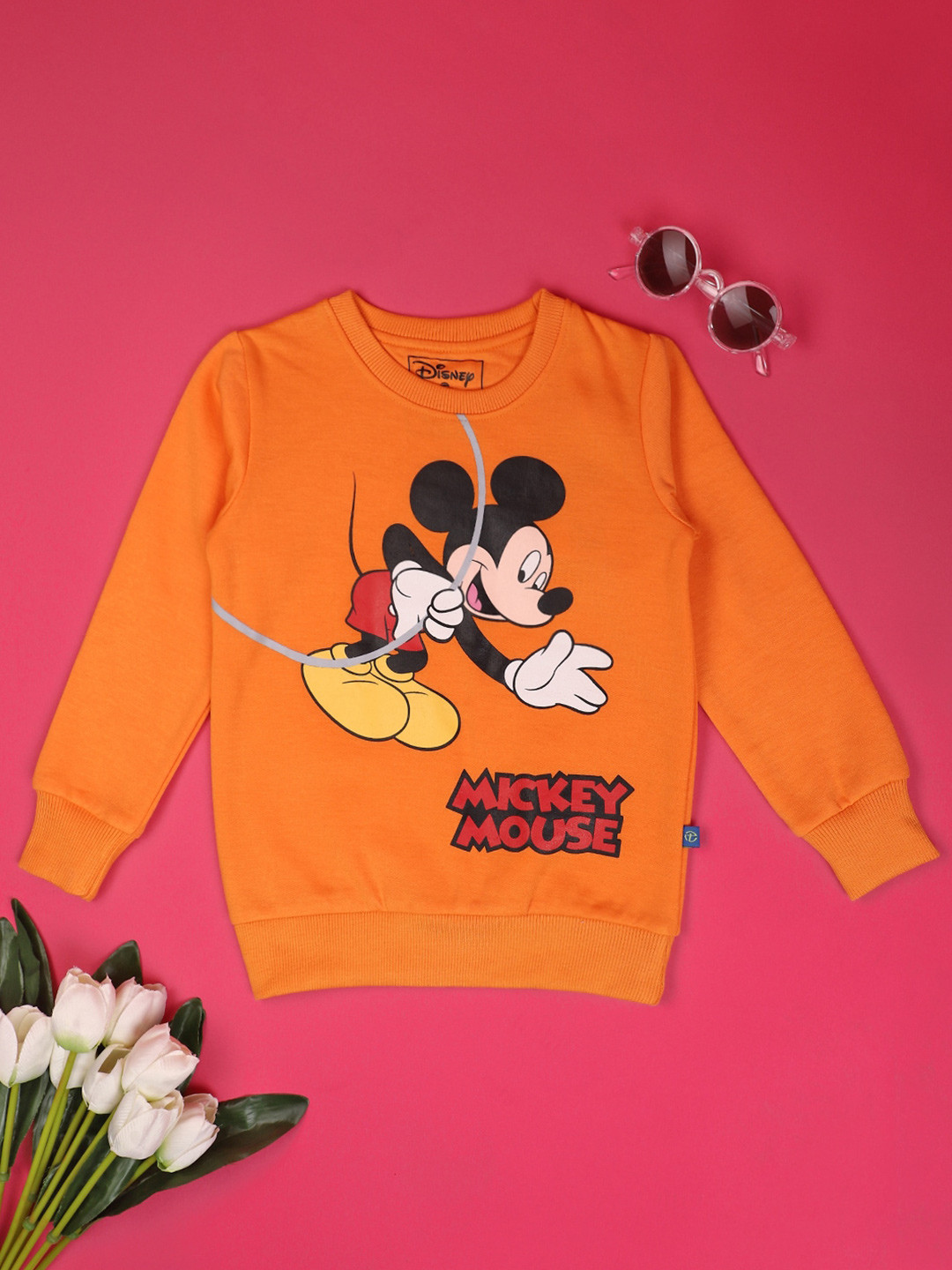 

V-Mart Boys Mickey Mouse Graphic Printed Fleece Pullover Sweatshirt, Orange