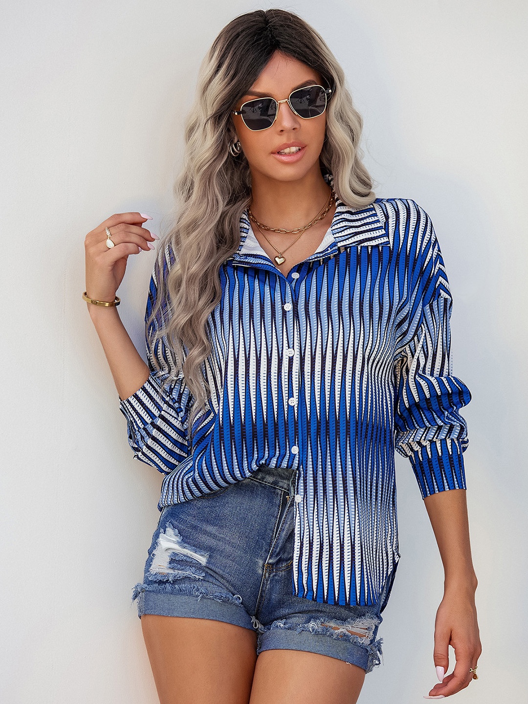 

StyleCast Blue & White Striped Printed Casual Shirt