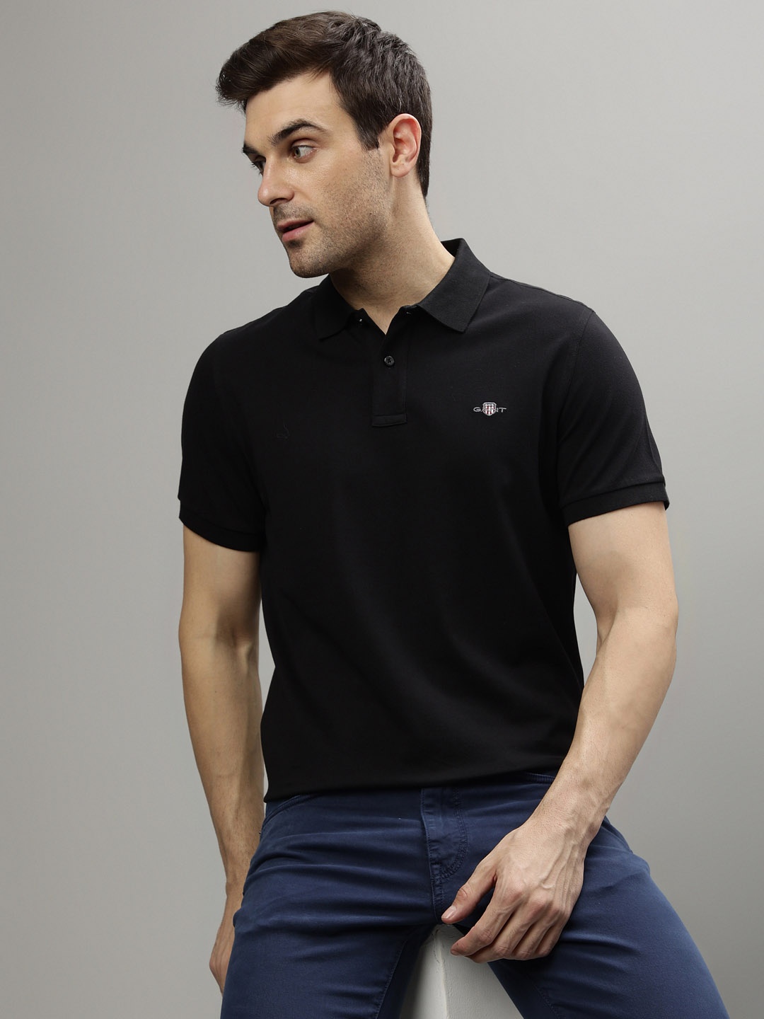 

GANT Polo Collar Half Sleeves Cotton Casual T-shirt, Black