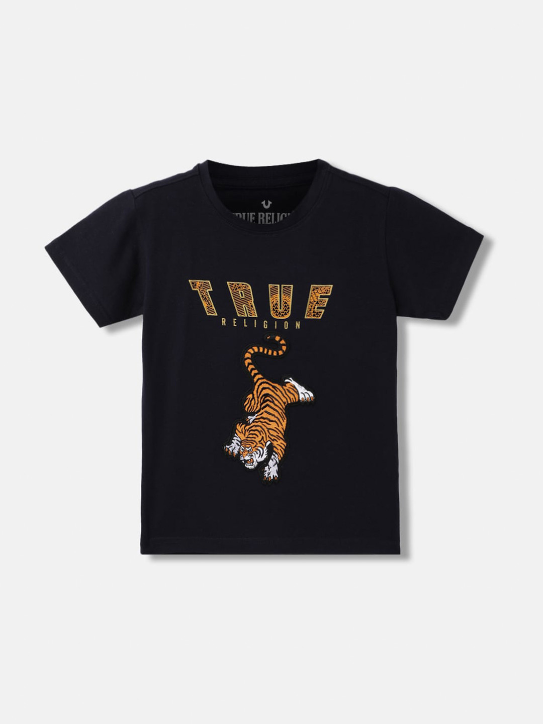

True Religion Boys Short Sleeves Round Neck Cotton Printed Applique T-shirt, Navy blue