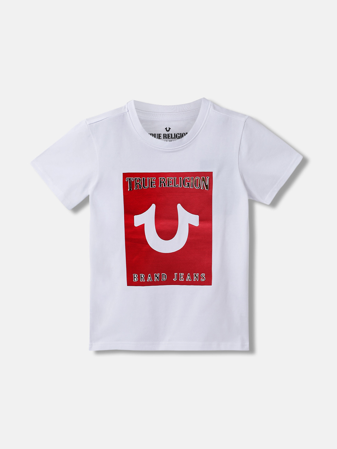 

True Religion Boys Brand Logo Round Neck Short Sleeves Applique Cotton Casual T-shirt, White
