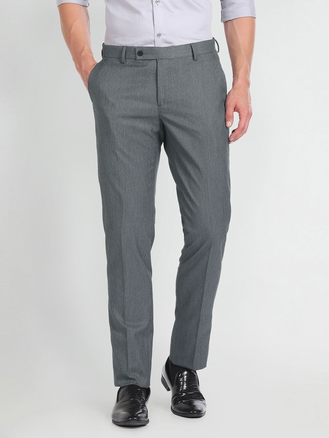 

Arrow Men Mid-Rise Plain Regular Fit Formal Trousers Trousers, Grey