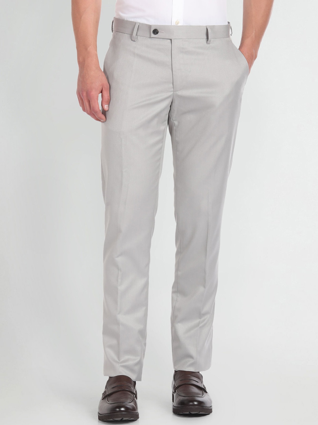 

Arrow Men Mid-Rise Regular Fit Formal Trousers, Grey