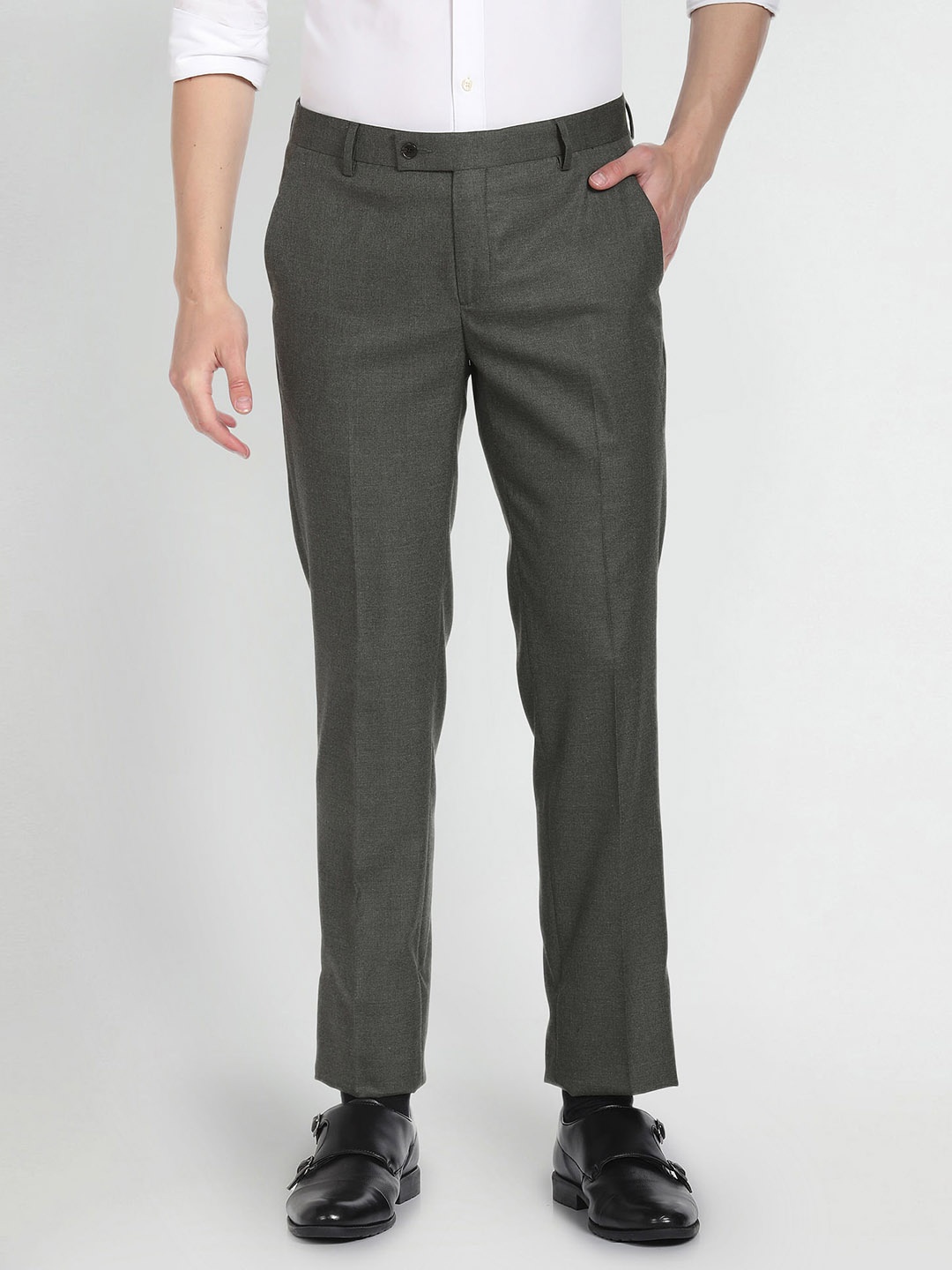 

Arrow Men Mid-Rise Flat-Front Formal Trousers, Grey