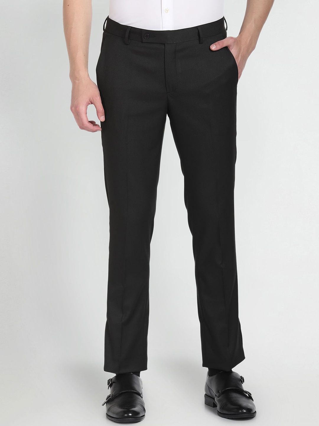 

Arrow Men Mid-Rise Regular Fit Formal Trousers, Black