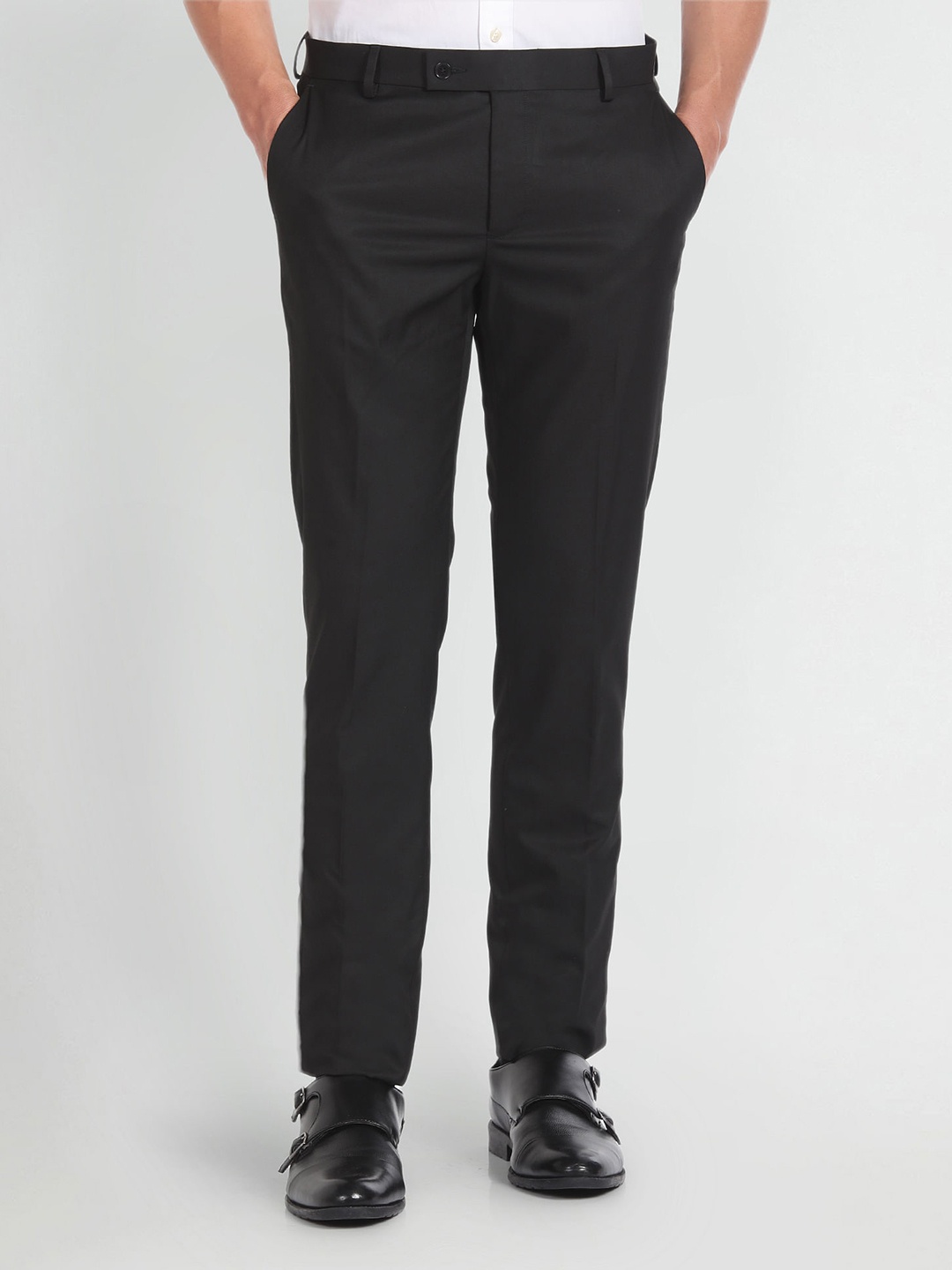 

Arrow Men Mid-Rise Plain Regular Fit Formal Trousers Trousers, Black