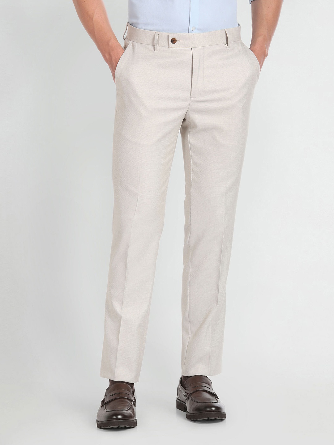 

Arrow Men Mid-Rise Plain Regular Fit Formal Trousers Trousers, Beige