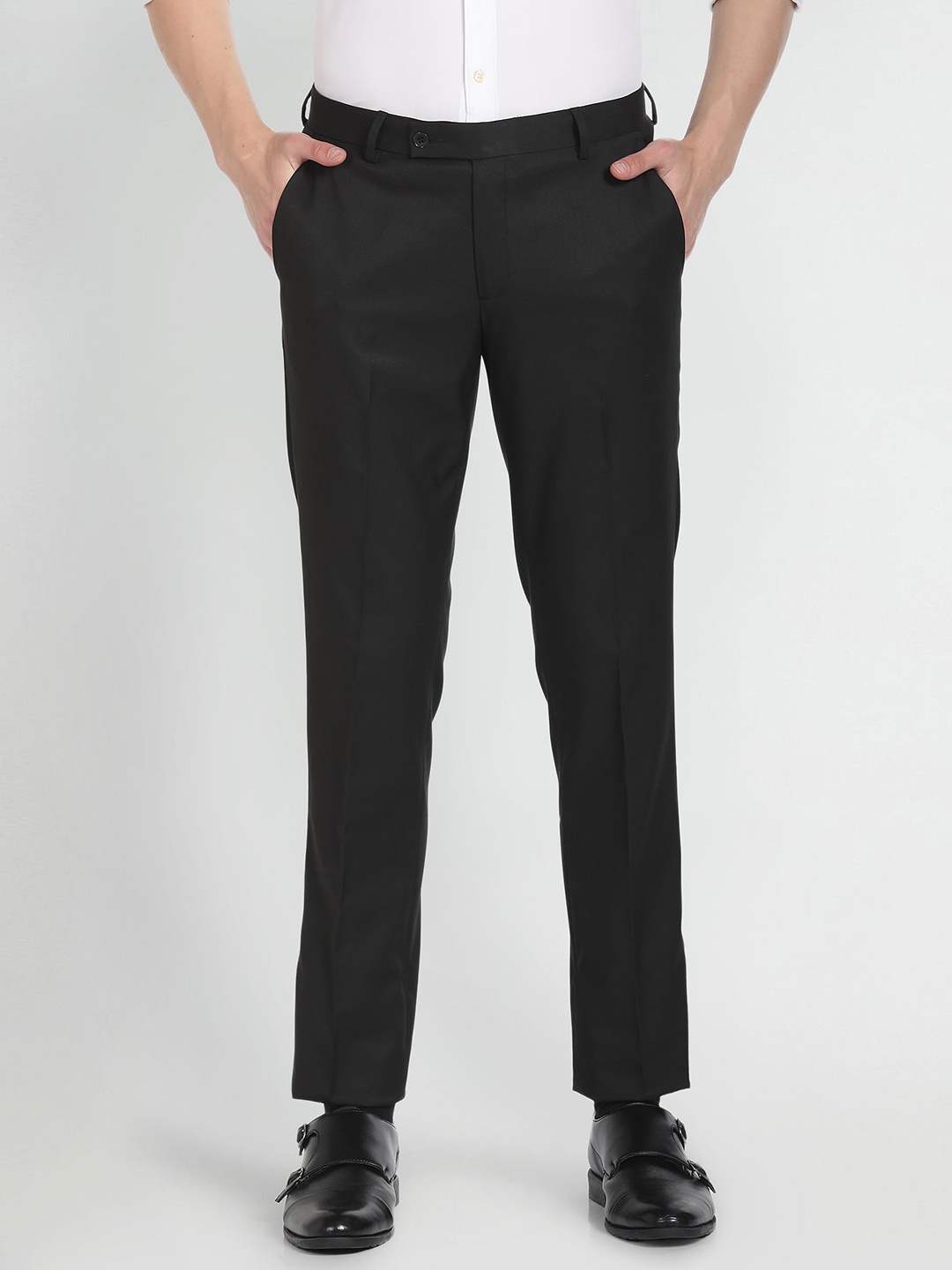 

Arrow Men Mid-Rise Flat-Front Formal Trousers, Black