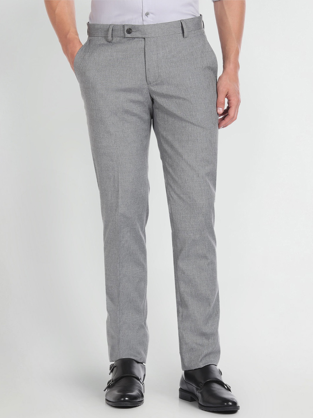 

Arrow Men Mid-Rise Plain Regular Fit Formal Trousers Trousers, Grey