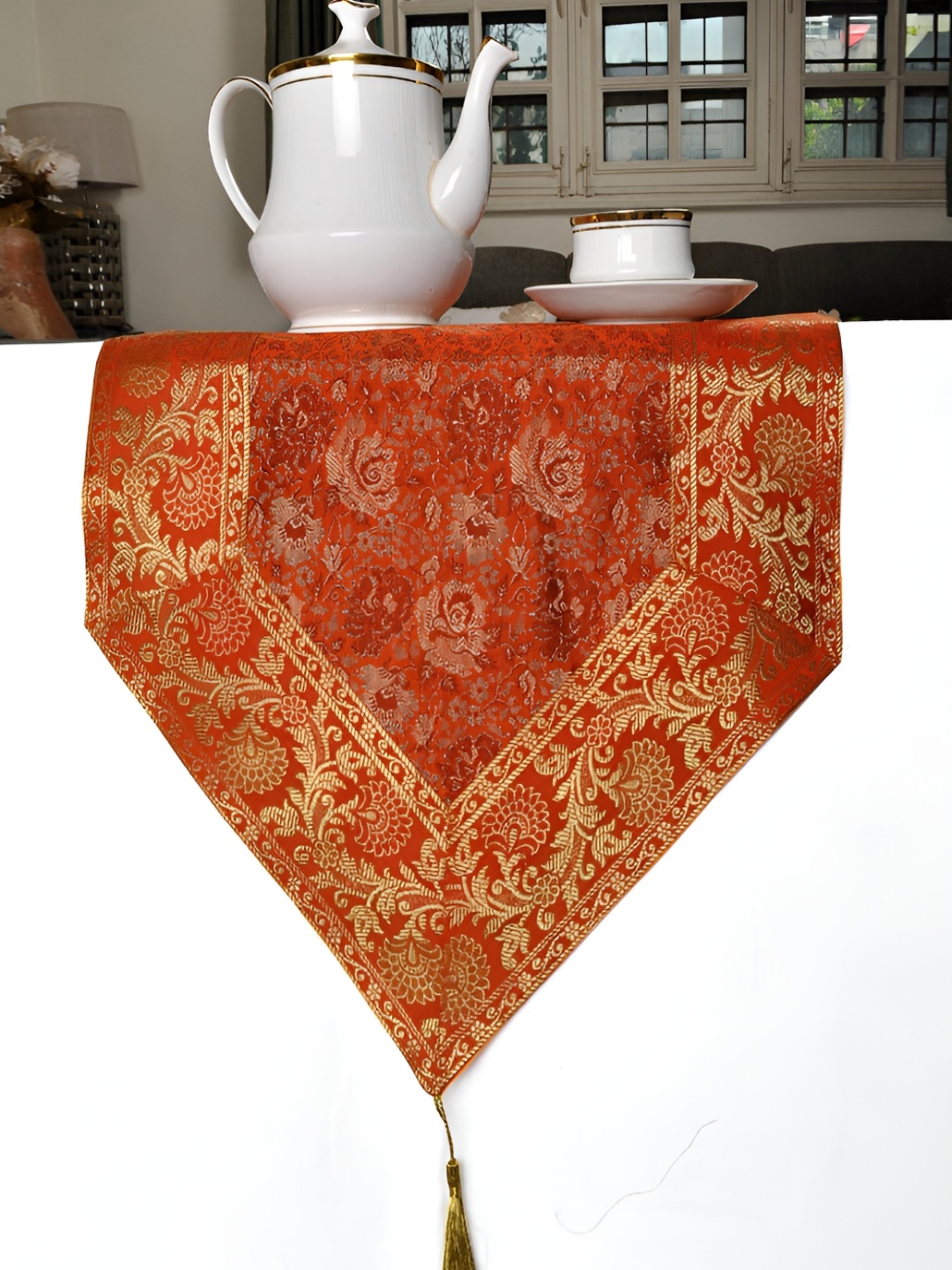 

Lal Haveli Orange & Beige Ethnic Motifs Woven Design Table Runner