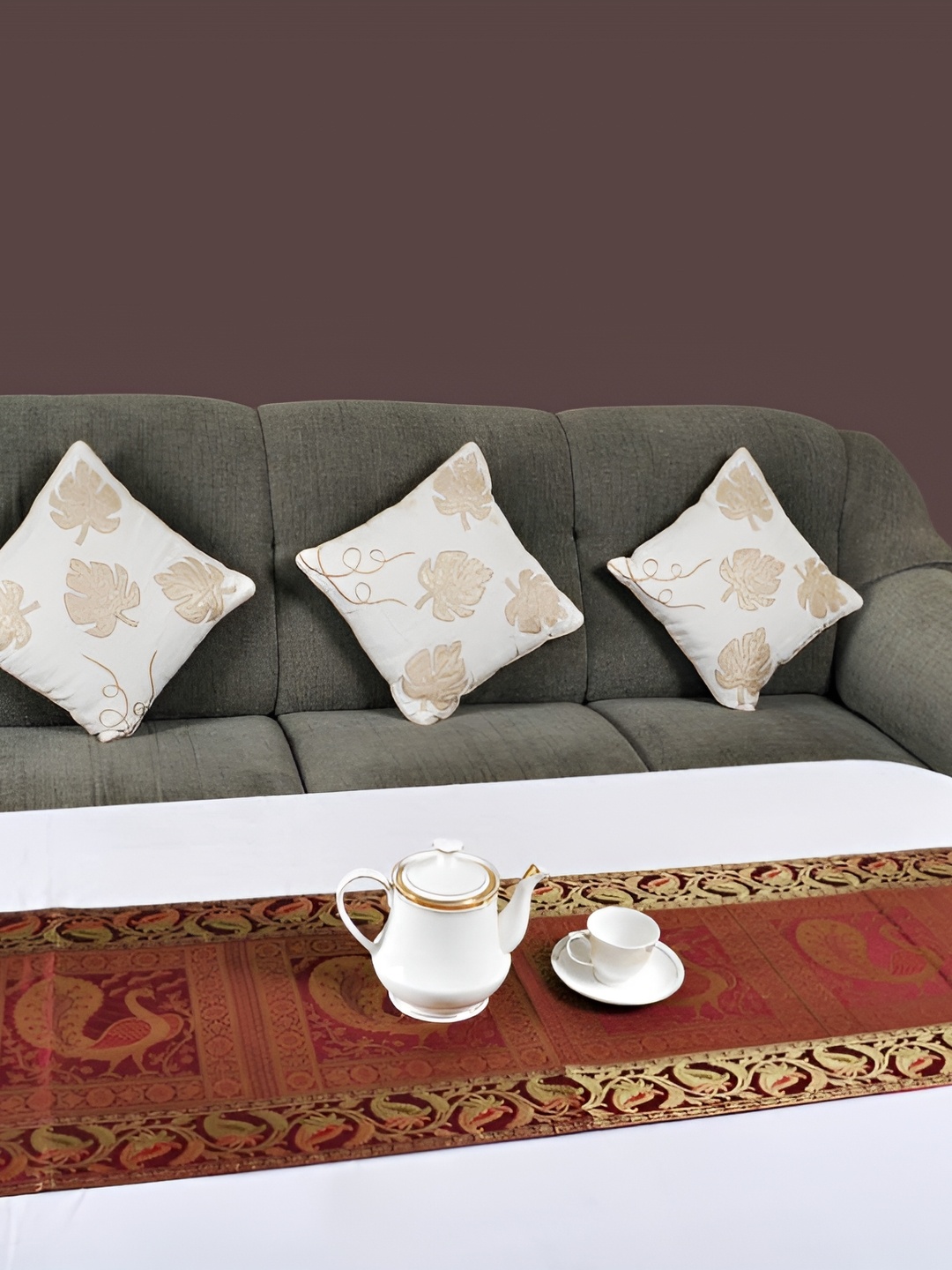 

Lal Haveli Maroon & Beige Ethnic Motifs Woven Design Table Runner