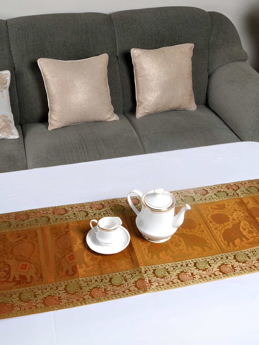 

Lal Haveli Orange & Beige Ethnic Motifs Woven-Design Table Runner